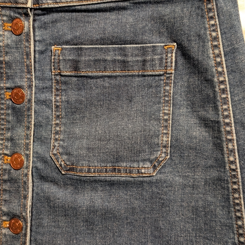 Madewell Button-Front Denim Mini Skirt Dark Wash | Sz 8 | Stretch A-Line Summer - Picture 4 of 10
